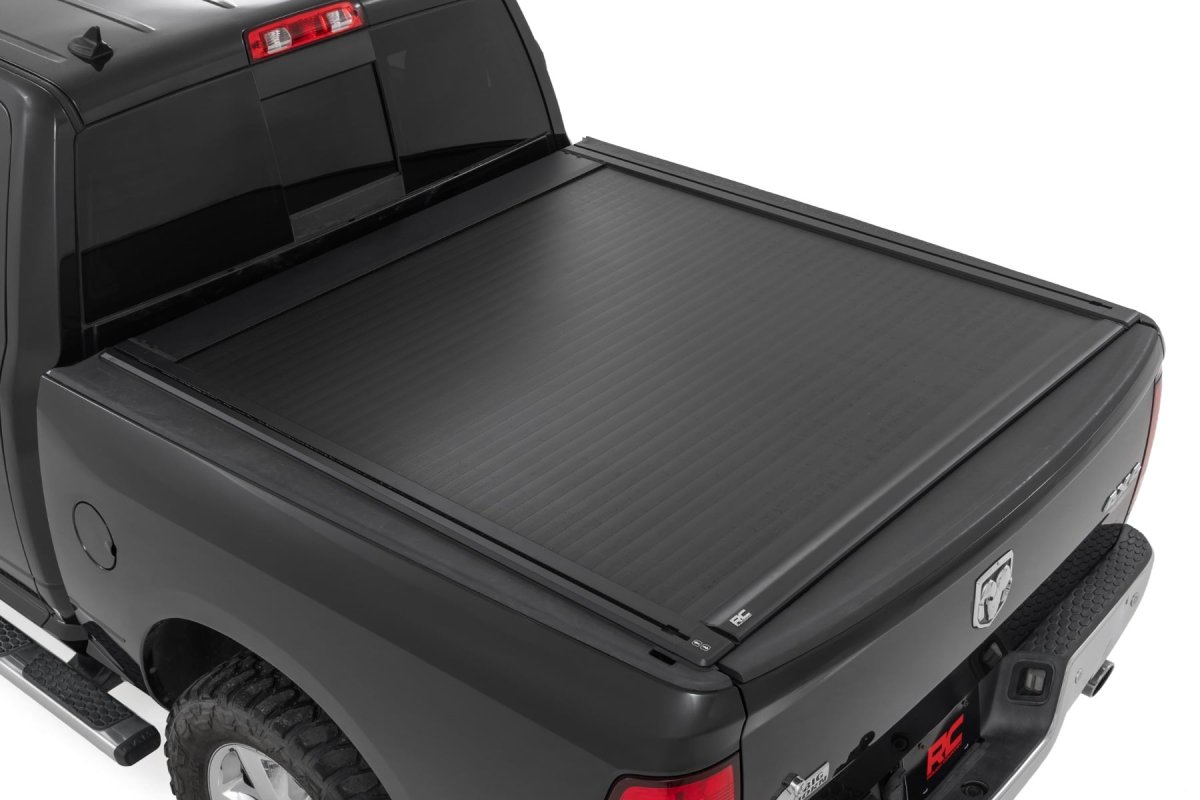 Ram 1500 Classic Powered Retractable Bed Cover - Rough Country - Heavy-Duty Aluminum, UV Protection - Matte Black - '19-'24